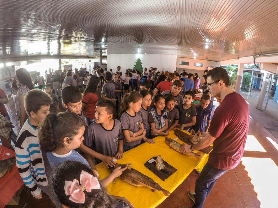 Crianças de escola local participando das atividades da mostra