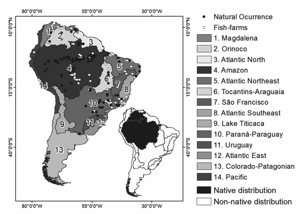 Mapa de distribuição do tambaqui Mapa de distribuição do tambaqui