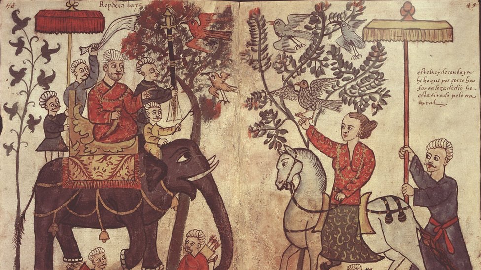 Figura 1. El rey de Cambay (en la actualidad Gujarat), pintado por el viajero italiano Ludovico di Varthema, entre 1502 y 1508.