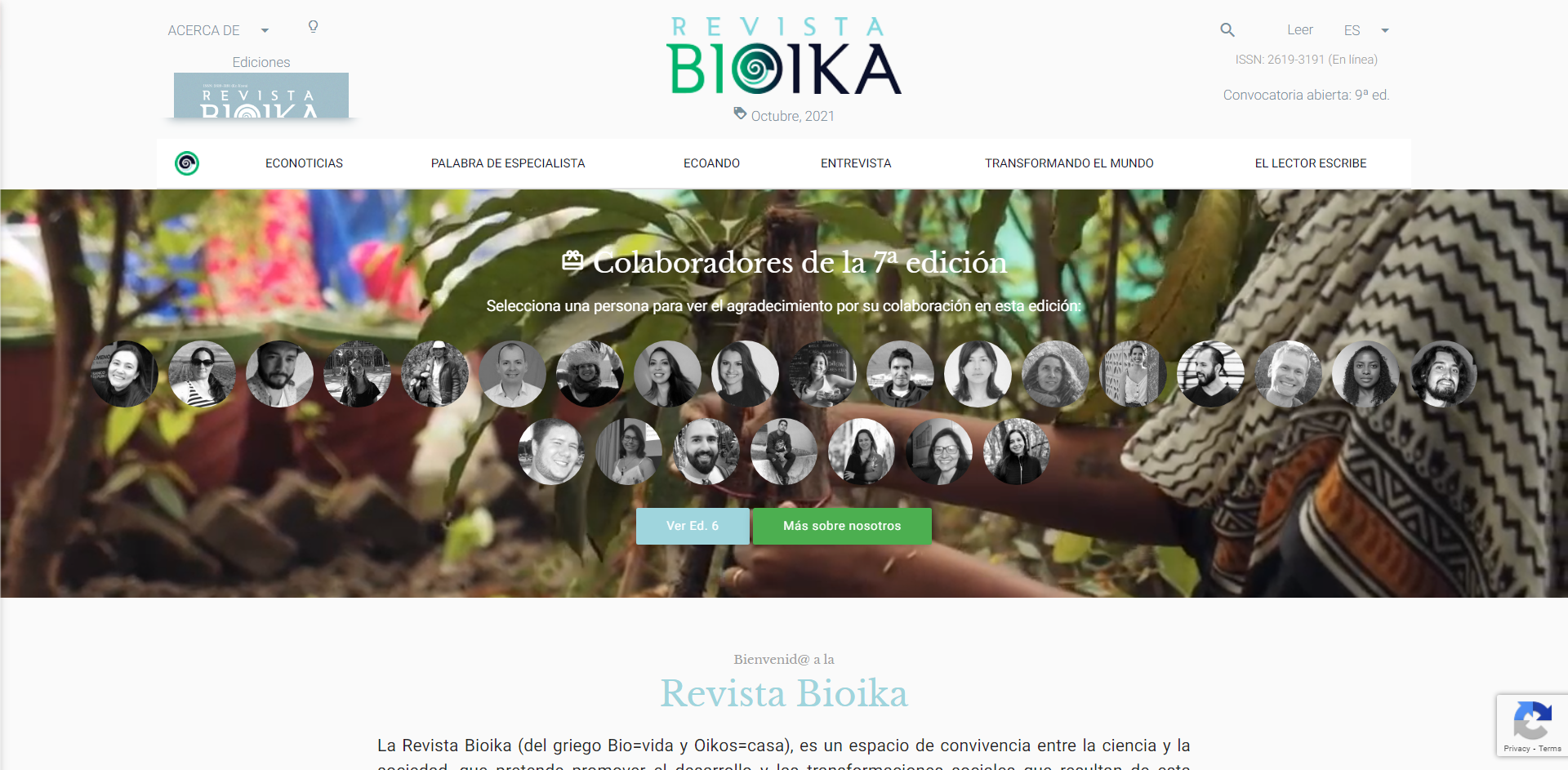 Pantallazo web: Agradecimiento a los colaboradores de la séptima edición de la Revista Bioika